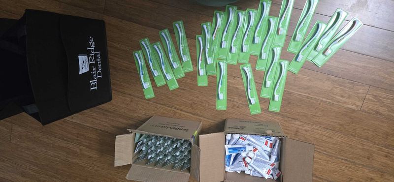 Toothbrushes and toothpaste donated by Blair Ridge Dental